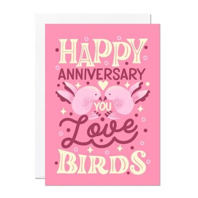 Tarjeta de aniversario de pájaros del amor