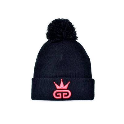 GGT Black Bobble Woolly Hat - All Red Logo