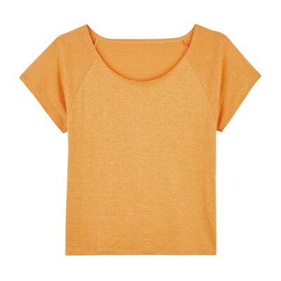 T-shirt girocollo da donna in lino - Senape