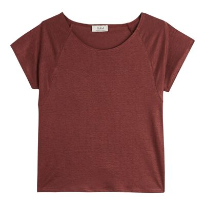 T-shirt girocollo da donna in lino - Terracotta