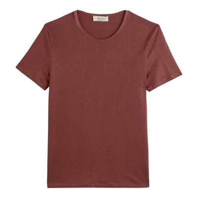 T-shirt col rond homme lin - Terracotta