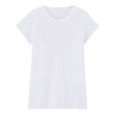 T-shirt coton Bio Femme - Manches à revers - Blanc