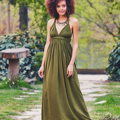 Vestido largo de verano con correa trasera verde