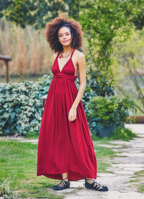 Maroon Back Strap Long Summer Dress