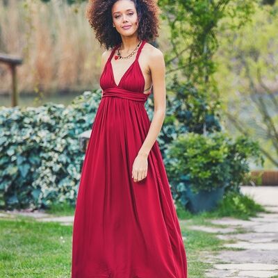 Robe d'été longue à bretelles bordeaux