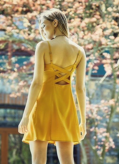Spaghetti Strap Yellow Mini Slip Dress