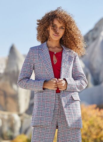 Veste Blazer à Carreaux Femme Blanc 1