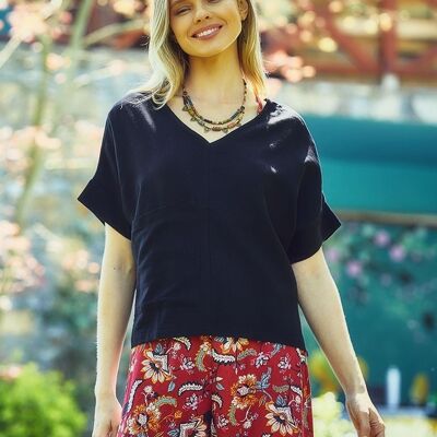 Short Sleeve Boho Summer Top Black