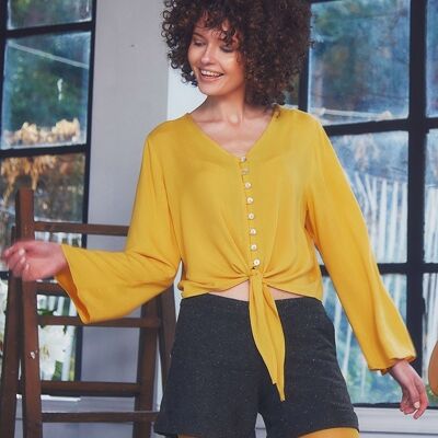 Bell Sleeve Floral Blouse Yellow