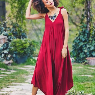 Maroon Asymmetric Hippie Style Harem Jumpsuit