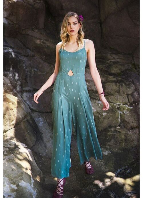 Fit and Flare Aesthetic Boho Jumpsuit Green