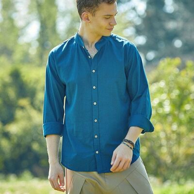 Chemise Homme Bleue Col Rond Manches Longues