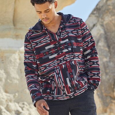 Sudadera de Hombre con Bolsillo Canguro Negro-Blanco-Rojo