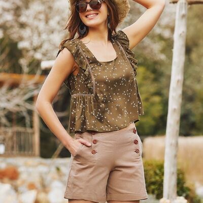 Beige Boho Shorts mit speziellem Knopfverschluss