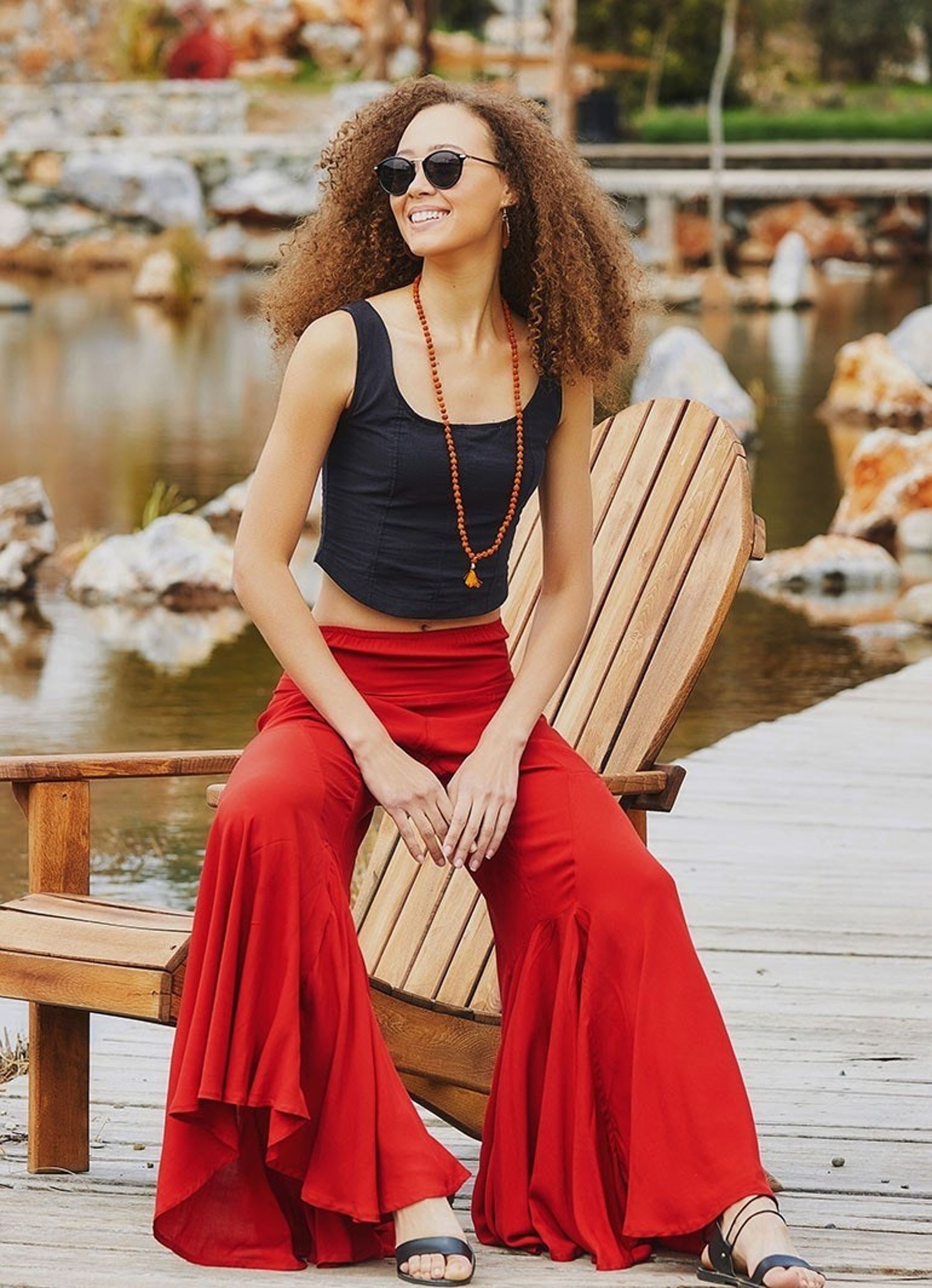 Buy wholesale Elastic Waist Burnt Orange Boho Palazzo Pants