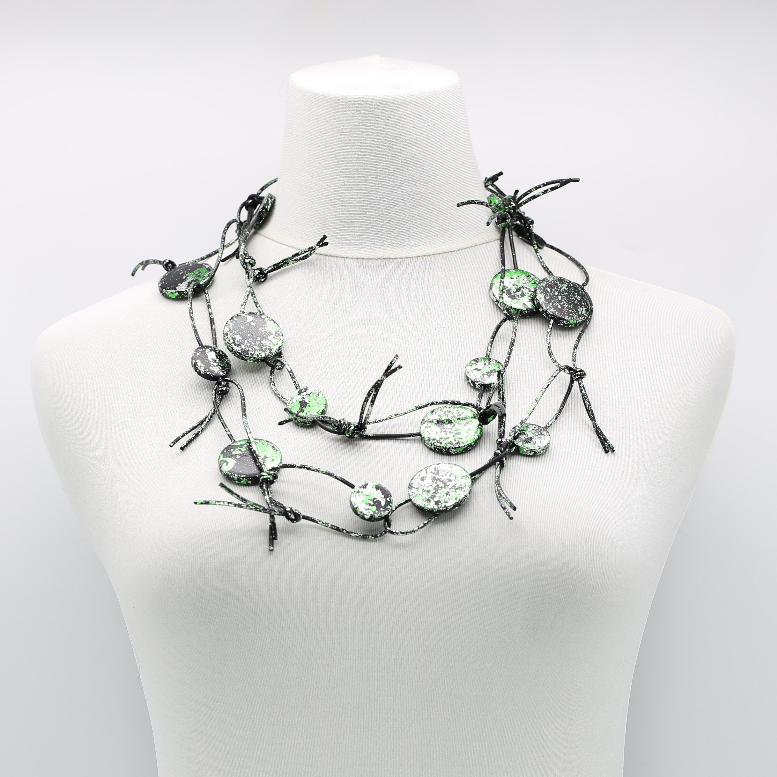 Collier Chaîne Coins sur Similicuir - Doré à la main Noir/Vert