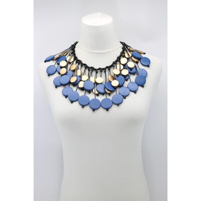 Coins on Hand-woven Leatherette Necklace - Duo - Pantone Classic Blue/Gold