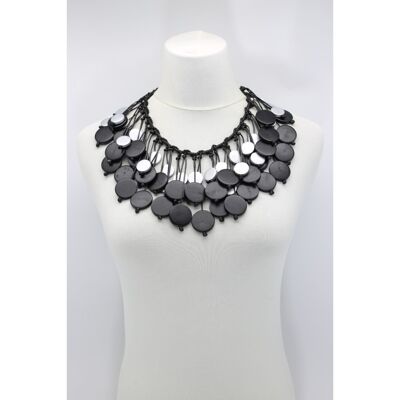Coins on Hand-woven Leatherette Necklace - Duo - Black/Silver
