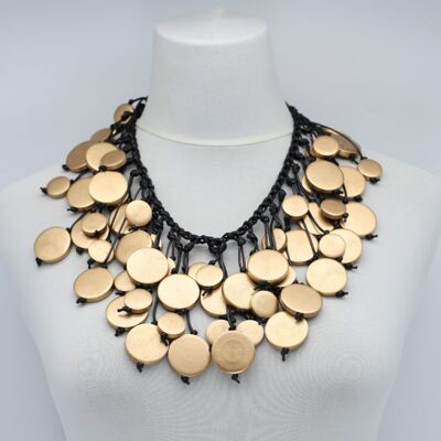 Coins on Hand-woven Leatherette Necklace - Gold