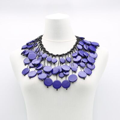 Coins on Hand-woven Leatherette Necklace - Purple