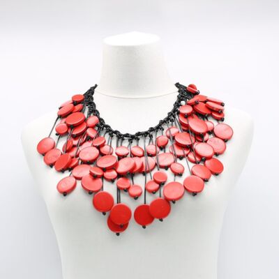 Coins on Hand-woven Leatherette Necklace - Red