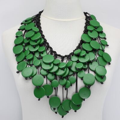 Coins on Hand-woven Leatherette Necklace - Spring Green