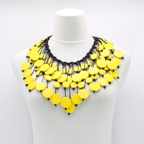 Coins on Hand-woven Leatherette Necklace - Yellow