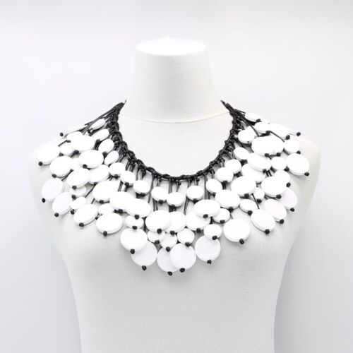 Coins on Hand-woven Leatherette Necklace - White