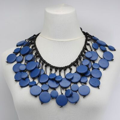 Coins on Hand-woven Leatherette Necklace - Pantone Classic Blue