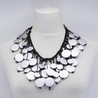 Coins on Hand-woven Leatherette Necklace - Silver