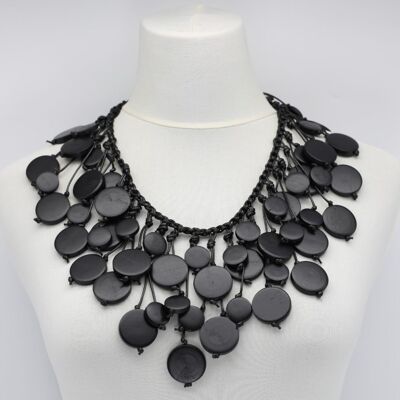 Coins on Hand-woven Leatherette Necklace - Black