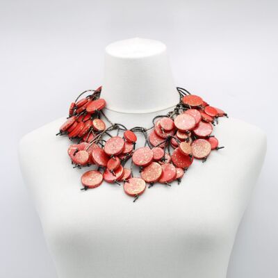 Collier Arbre à Pièces - Peint à la Main - Long - Rouge/Or