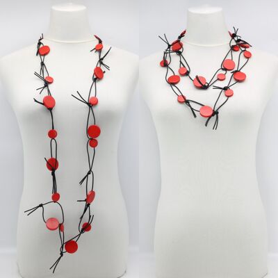 Coins on Leatherette Chain Necklace - Red