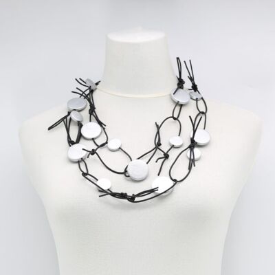 Coins on Leatherette Chain Necklace - Silver