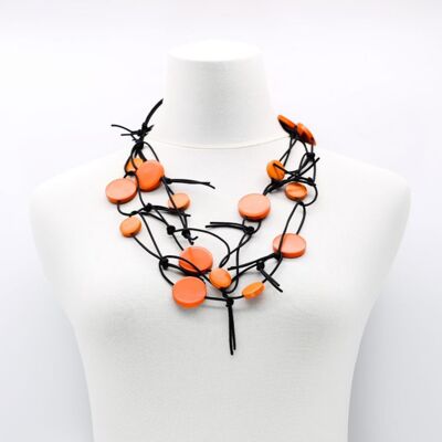 Coins on Leatherette Chain Necklace - Orange