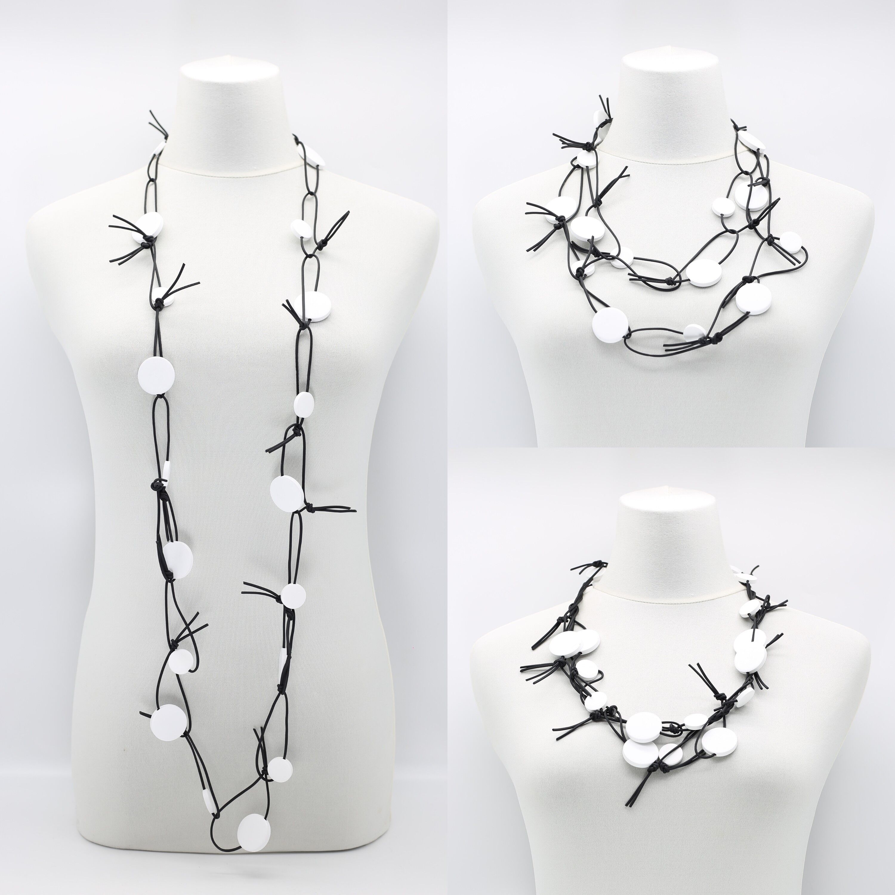 Collier Chaîne Coins on Leatherette - Blanc