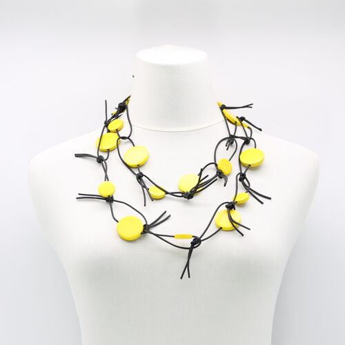 Coins on Leatherette Chain Necklace - Yellow