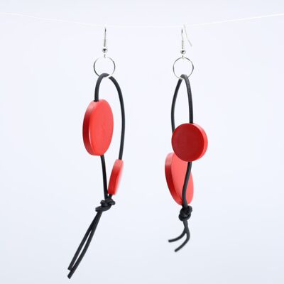 Leatherette Coin Earrings - Red