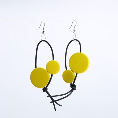 Leatherette Coin Earrings - Yellow