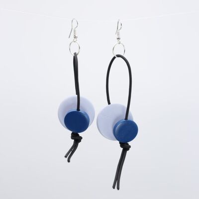 Coins on Leatherette Loop Earrings - Duo - Lilac Grey/Pantone Classic Blue