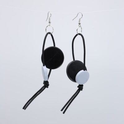 Pendientes de aro Coins on Leatherette - Dúo - Negro/Blanco