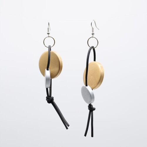 Coins on Leatherette Loop Earrings - Duo - Gold/Silver