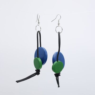 Coins on Leatherette Loop Earrings - Duo - Pantone Classic Blue/Spring Green