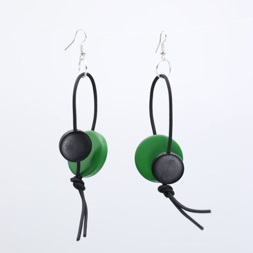 Coins on Leatherette Loop Earrings - Duo - Spring Green/Black
