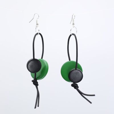 Boucles d'Oreilles Monnaies sur Similicuir - Duo - Vert Printemps/Noir