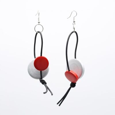 Coins on Leatherette Loop Earrings - Duo - White/Red