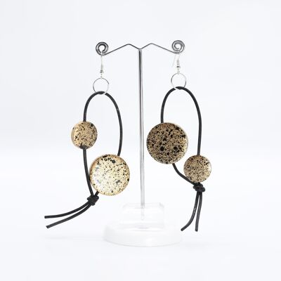 Coin on Leatherette Loop Earrings - Hand painted Gold/Black
