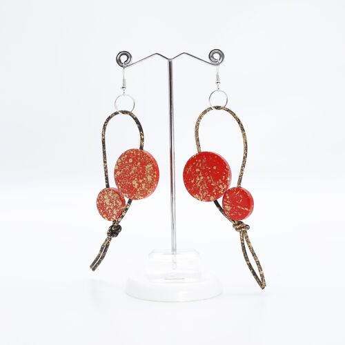 Coin on Leatherette Loop Earrings - Hand painted Red/Gold