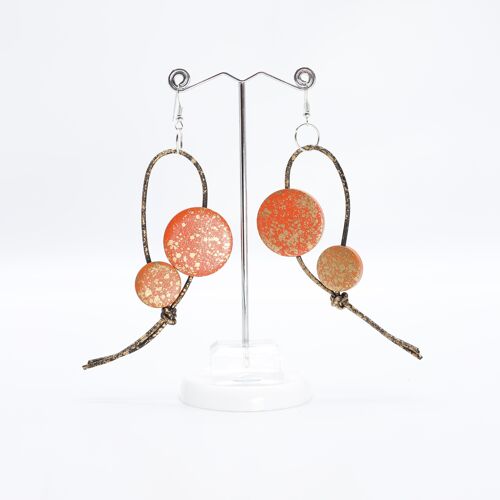 Coin on Leatherette Loop Earrings - Hand painted Orange/Gold