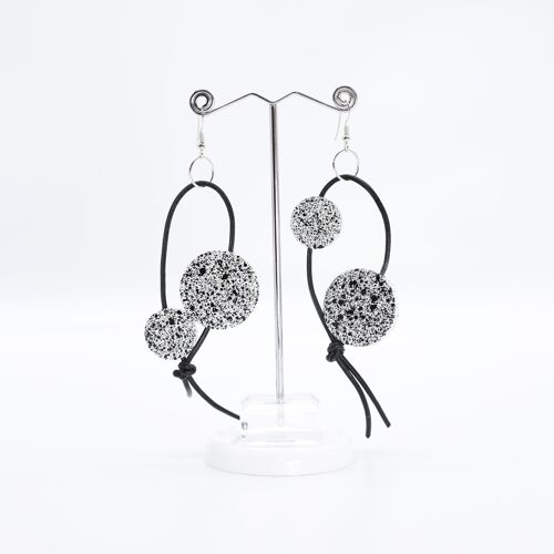 Coin on Leatherette Loop Earrings - Hand painted White/Black